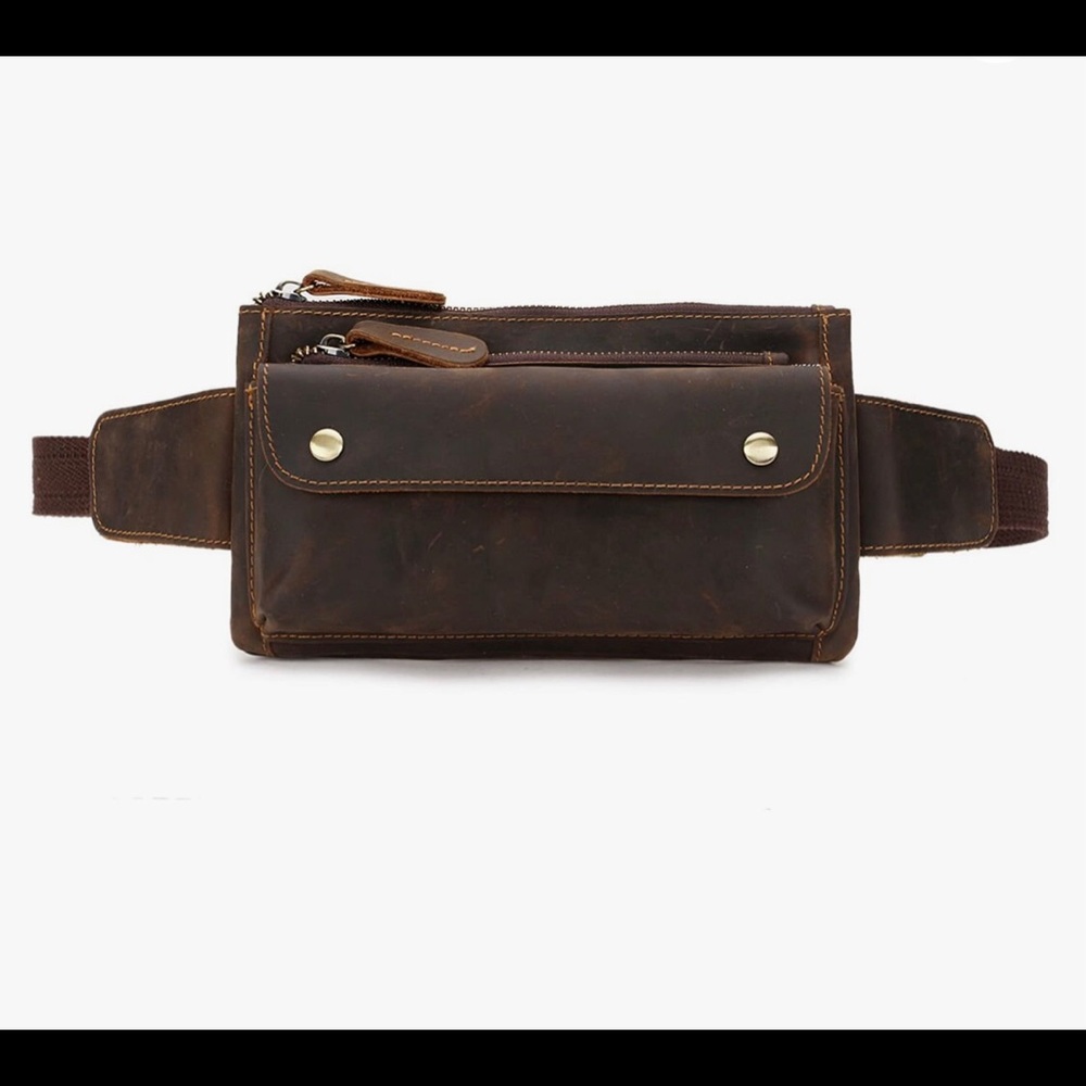 Loyofun Unisex Brown Genuine Leather Waist Bag/Messenger/Fanny Pack.
